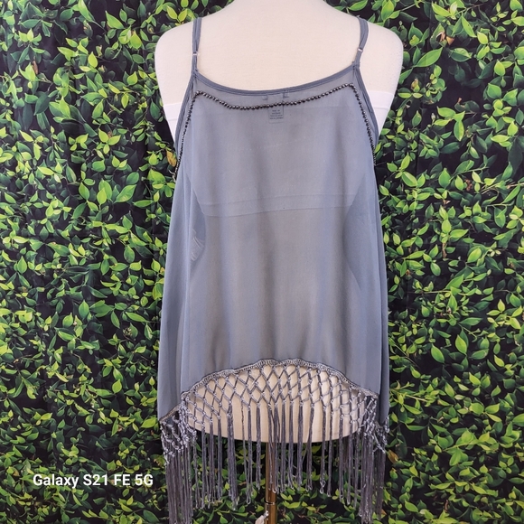 Forever 21 Blue Gray Sequined Sleeveless Fringe Top Large - Picture 4 of 5